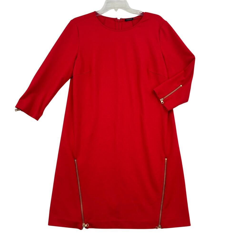 Magaschoni Ponte Knit Dress Size 10 Red Zipper Hem‎ and Sleeve Details